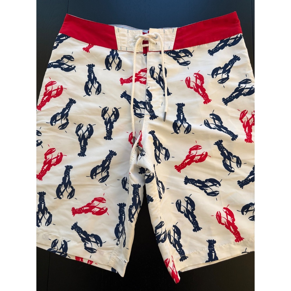 Sperry Lobster Board Shorts‎ Mens 32 White/Red Swim Trunk Summer Resortwear